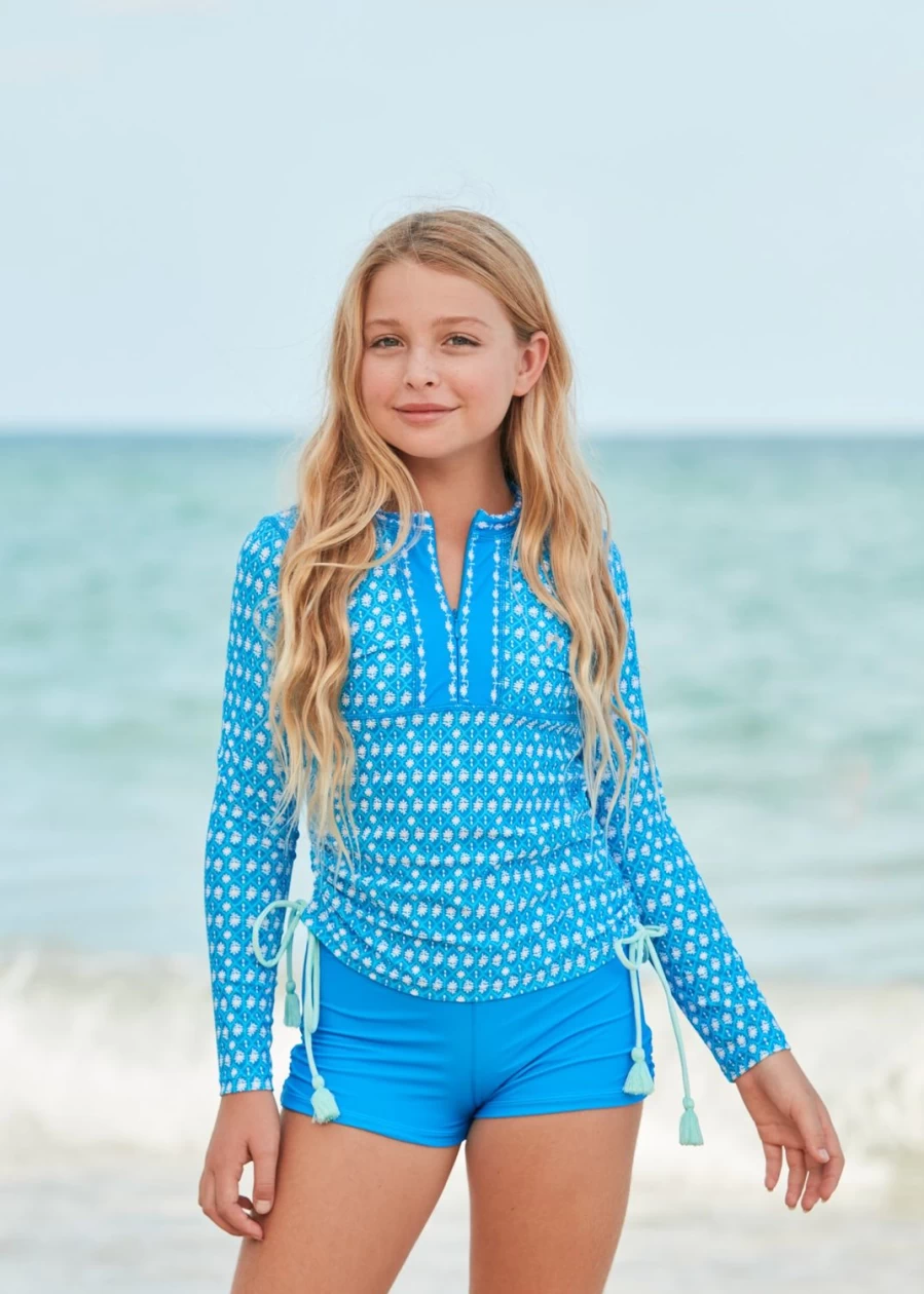 Cabana Life Girls 3-Piece Palm Valley Front Zip Rashguard Swim Set