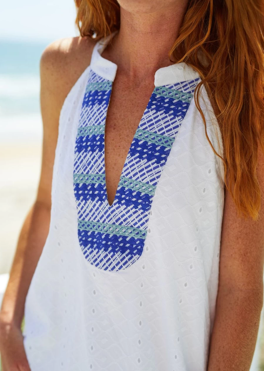 Cabana Life Women's White Embroidered Eyelet Halter Dress - Summer Boho Beach Wedding Guest Outfit