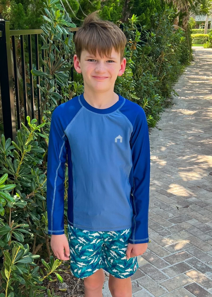 "Cabana Life Boys' Blue Long Sleeve Rash Guard Swim Shirt UPF Sun Protection"