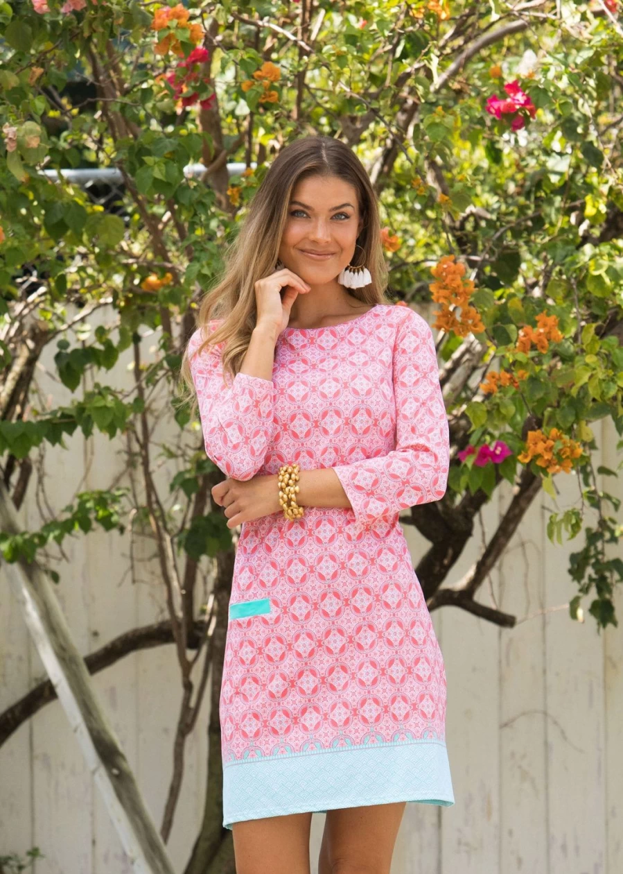 Cabana Life Women's Coral Tides Summer Shift Dress - Beach Cover Up & Casual Sundress