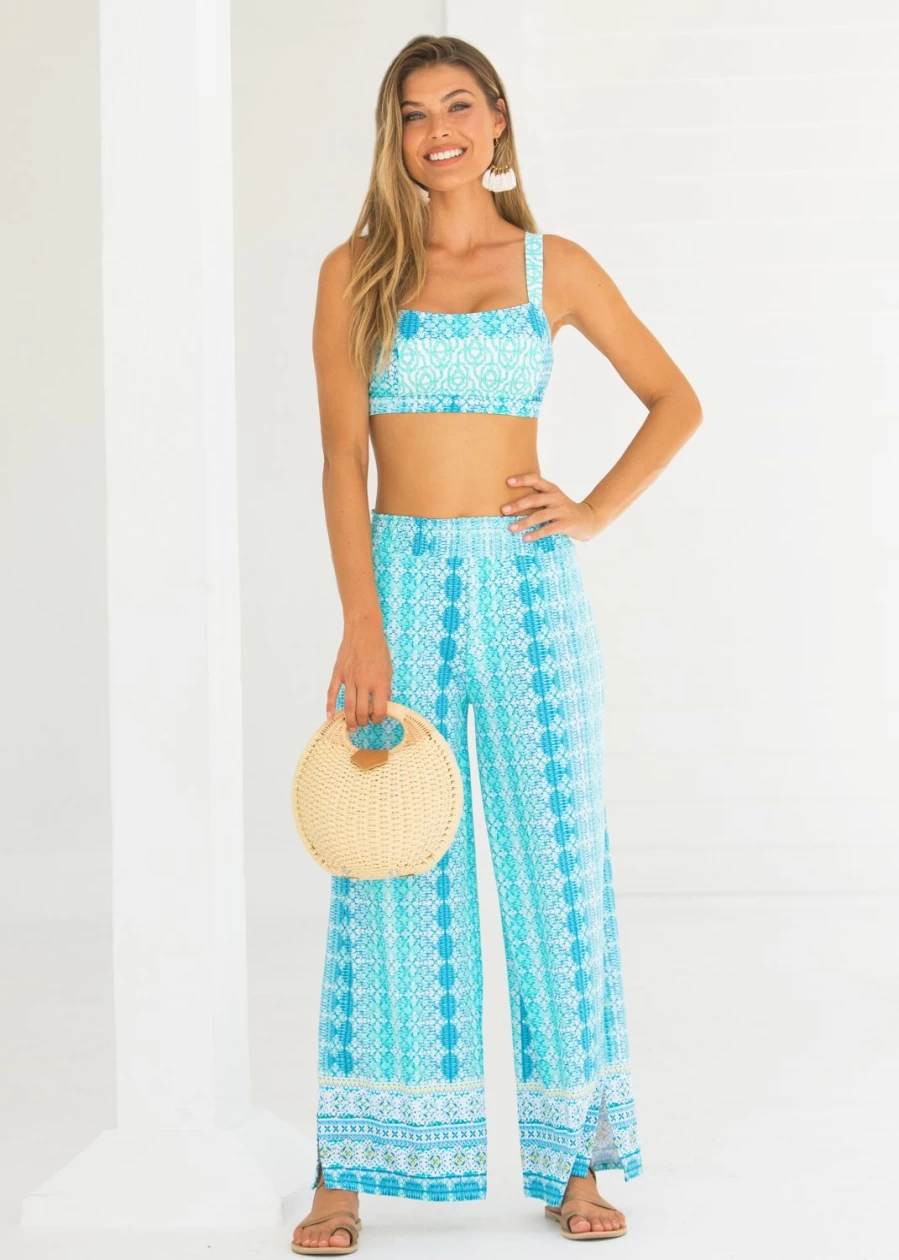 Cabana Life Women's Coastal Cottage Palazzo Pants - Beach Vacation Wide Leg Trousers