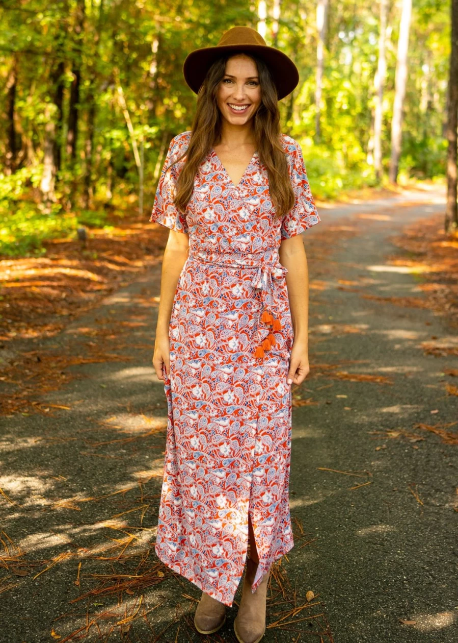 Cabana Life Women's Savannah Belted Wrap Maxi Dress - Flowy Beach Dress with Adjustable Waist