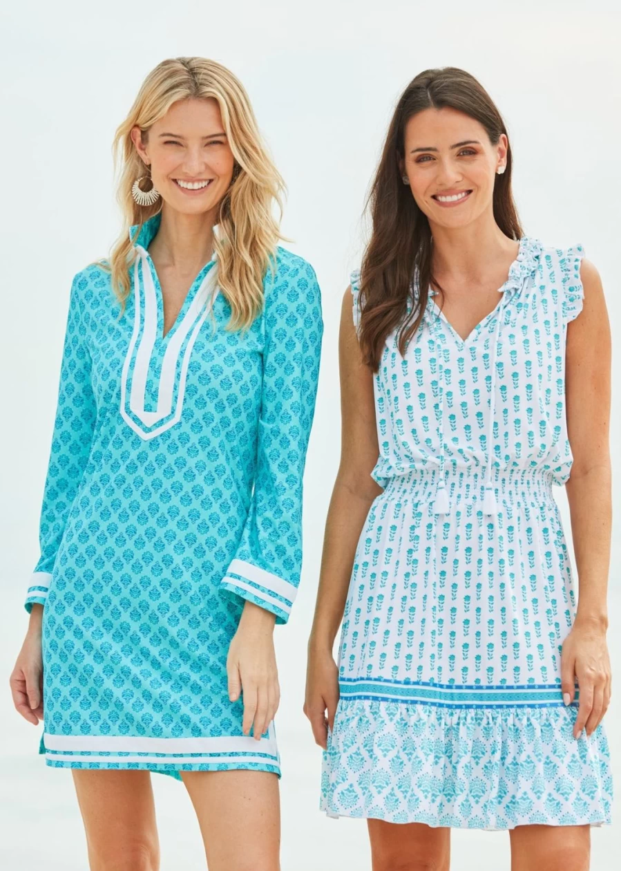 Cabana Life Women's Amalfi Coast Smocked Waist Dress - Flowy Summer Beach Dress
