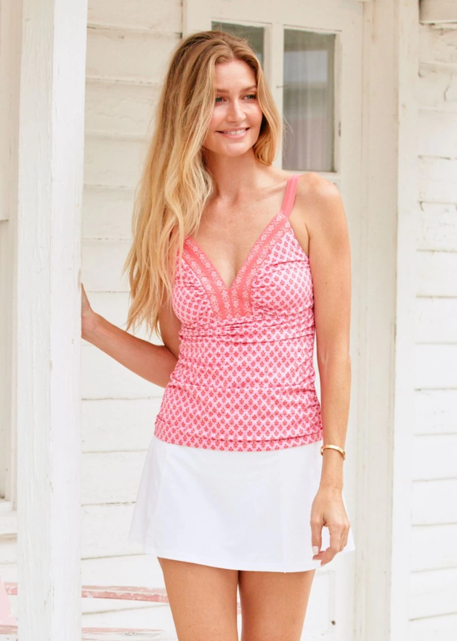 Cabana Life Women's Boca Raton Embroidered Tankini Top - Floral Swimwear for Women